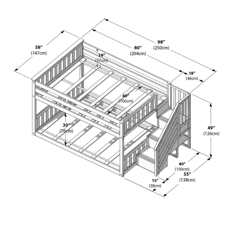 Full Over Full Low Bunk Bed With Stairs