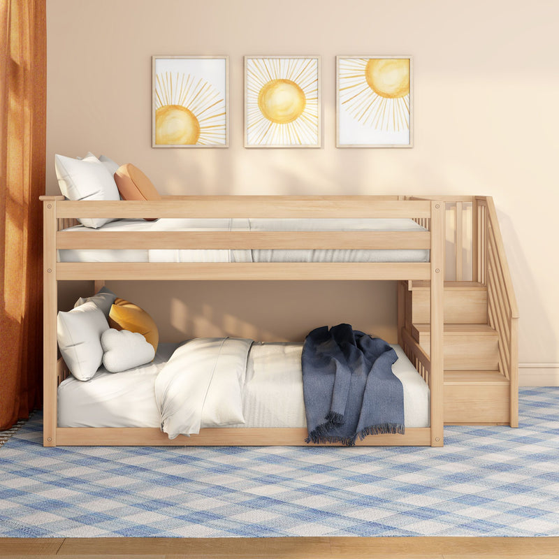 Full Over Full Low Bunk Bed With Stairs