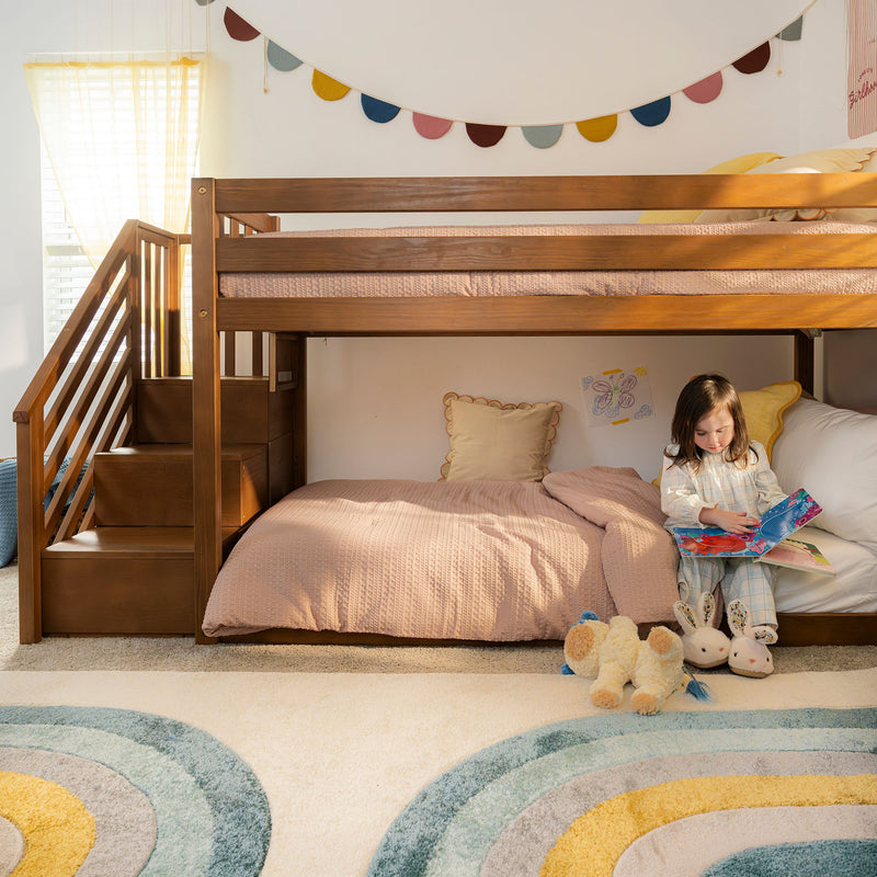 Twin Over Twin Low Bunk Bed With Stairs