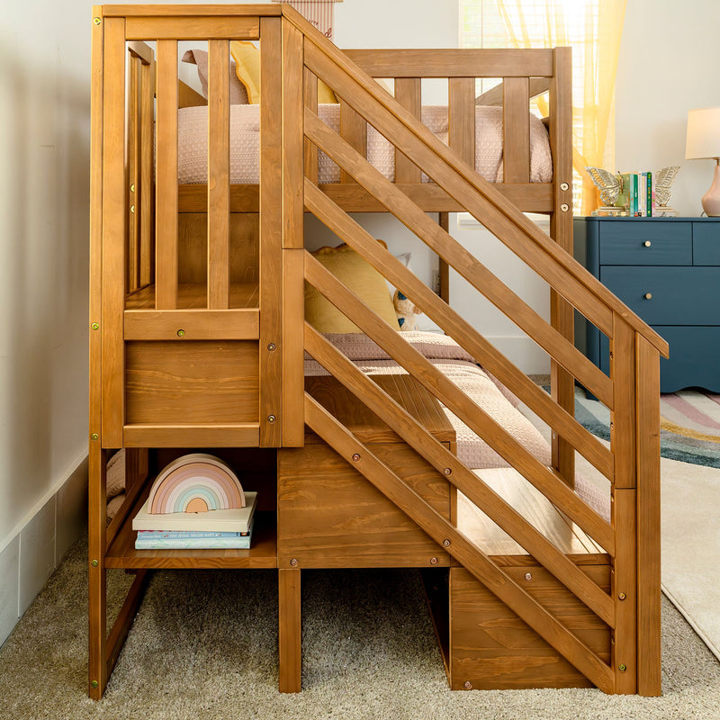 Twin Over Twin Low Bunk Bed With Stairs