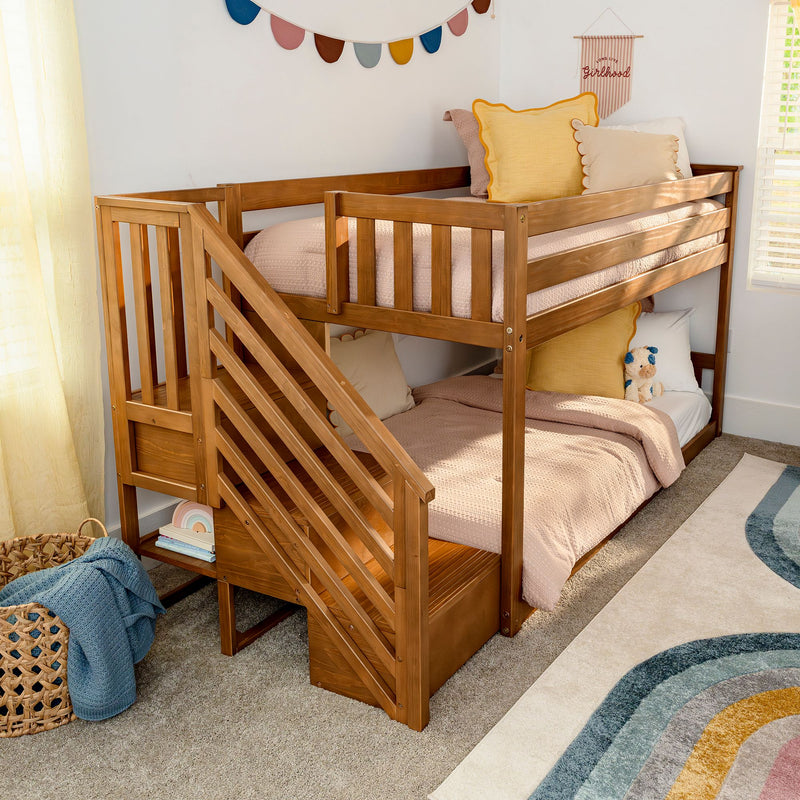 Twin Over Twin Low Bunk Bed With Stairs