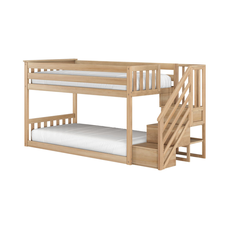 Twin Over Twin Low Bunk Bed With Stairs