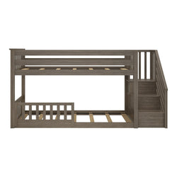 Wooden bunk bed with ladder and safety rails for kids' room furniture.