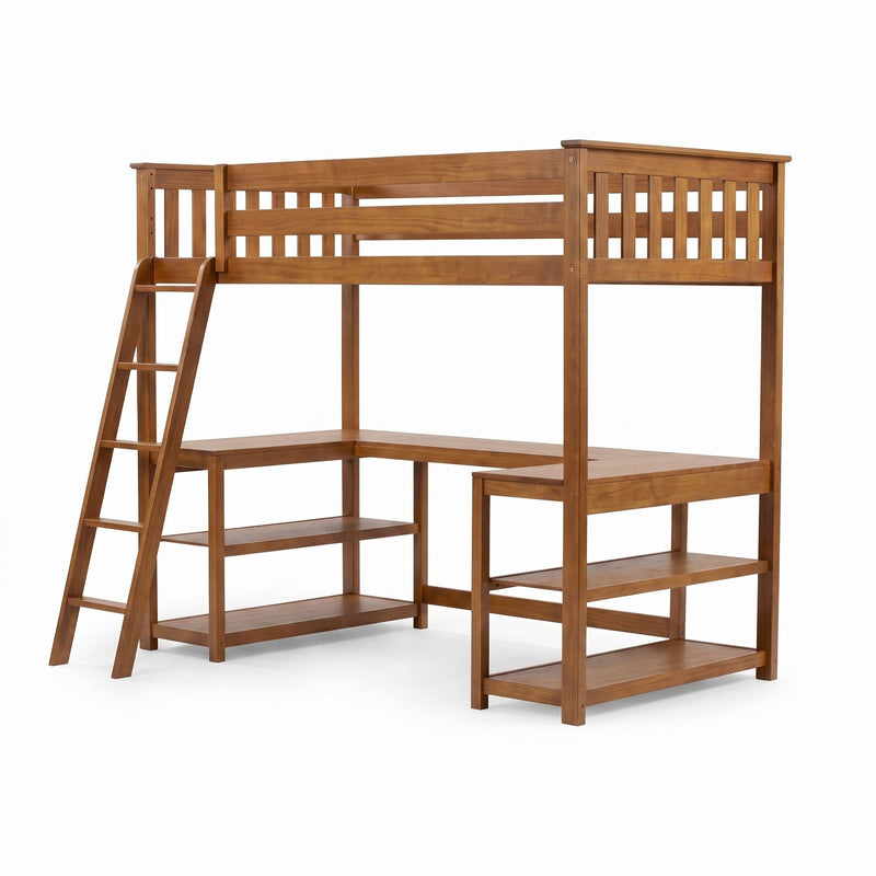 Twin Loft Bed With Wraparound Desk & Shelves