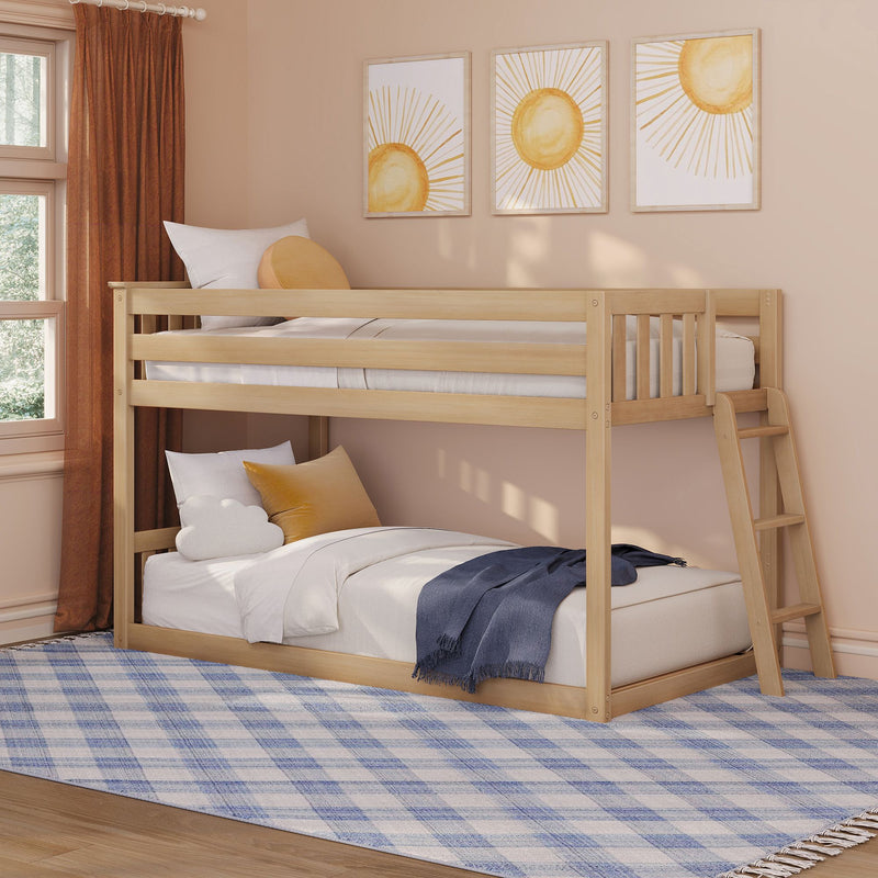 Twin Over Twin Low Bunk Bed With Ladder On End