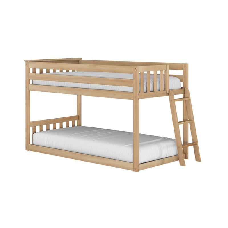 Twin Over Twin Low Bunk Bed With Ladder On End