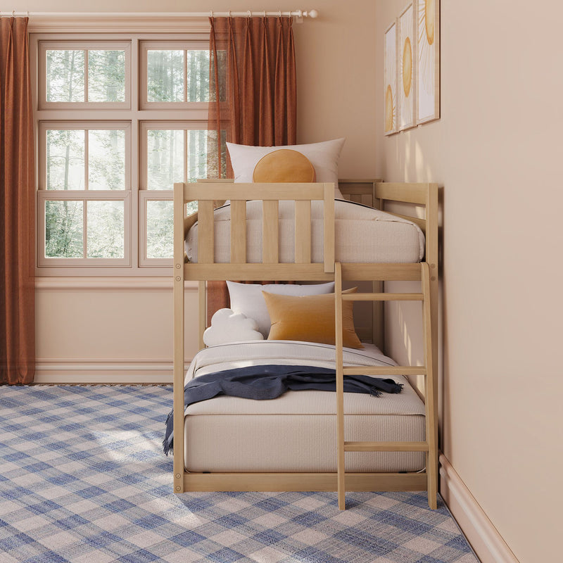 Twin Over Twin Low Bunk Bed With Ladder On End
