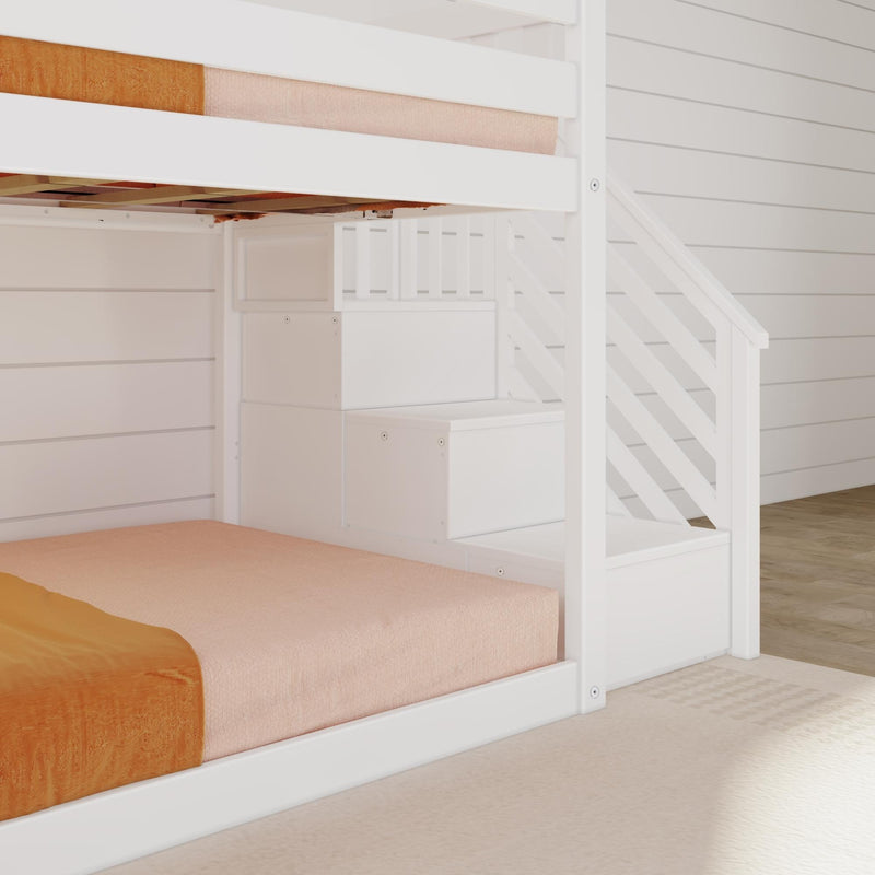 Twin Over Twin Low Bunk Bed With Slide & Stairs