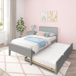 186100-121 : Kids Beds Classic Twin-Size Bed with Panel Headboard and Trundle, Grey