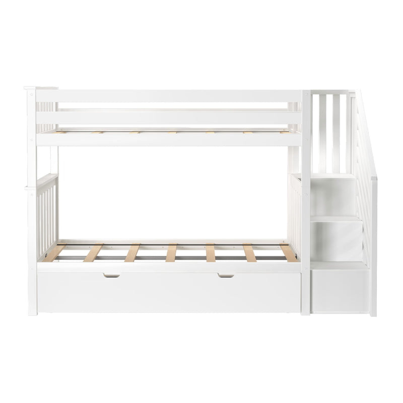 Twin Over Twin Bunk Bed With Stairs & Trundle