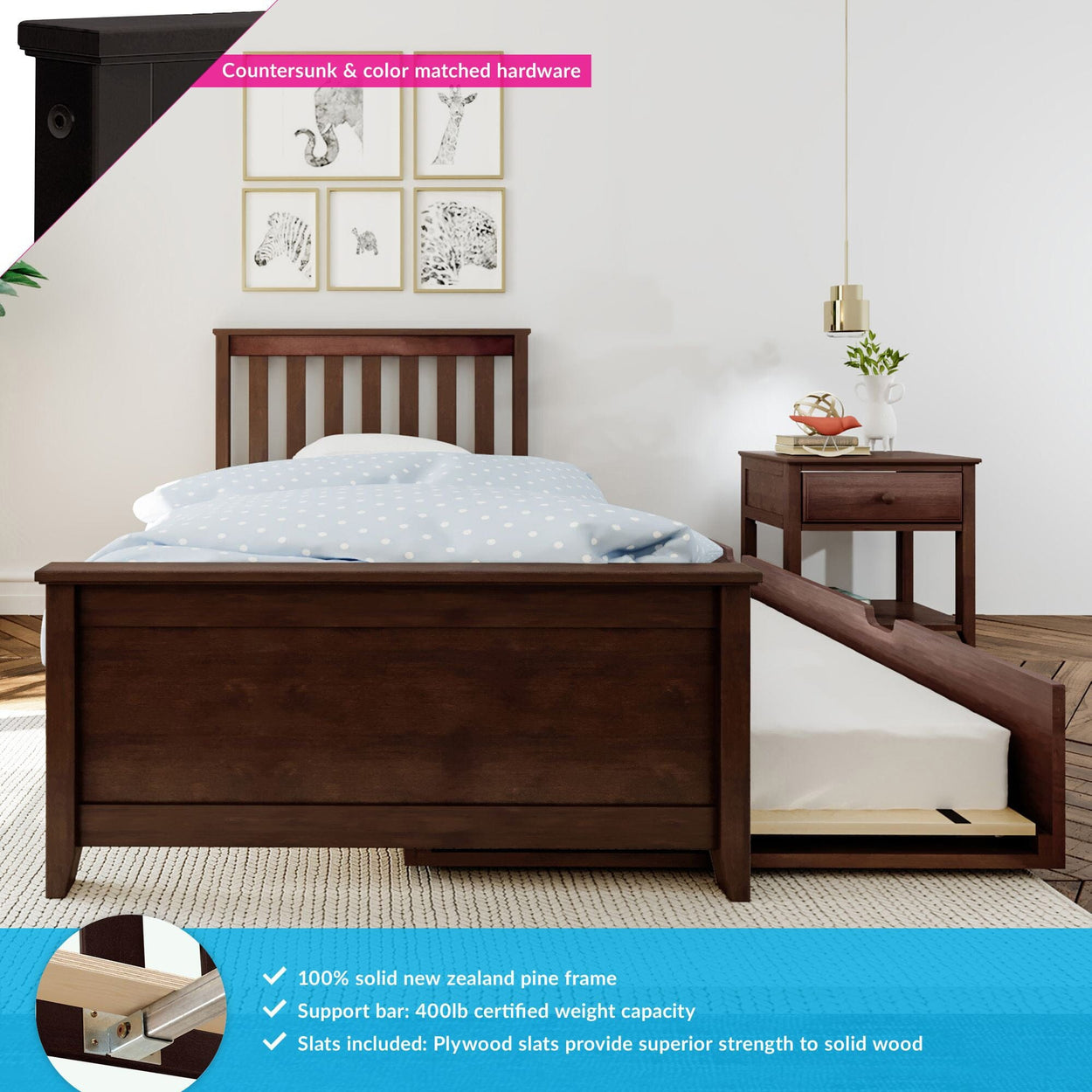 186210-005 : Kids Beds Twin-Size Bed with Trundle, Espresso