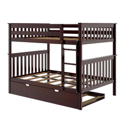Wooden bunk bed with ladder and storage drawers, perfect for kids or guest room.