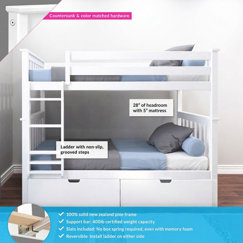Twin Over Twin Bunk Bed With Storage Drawers