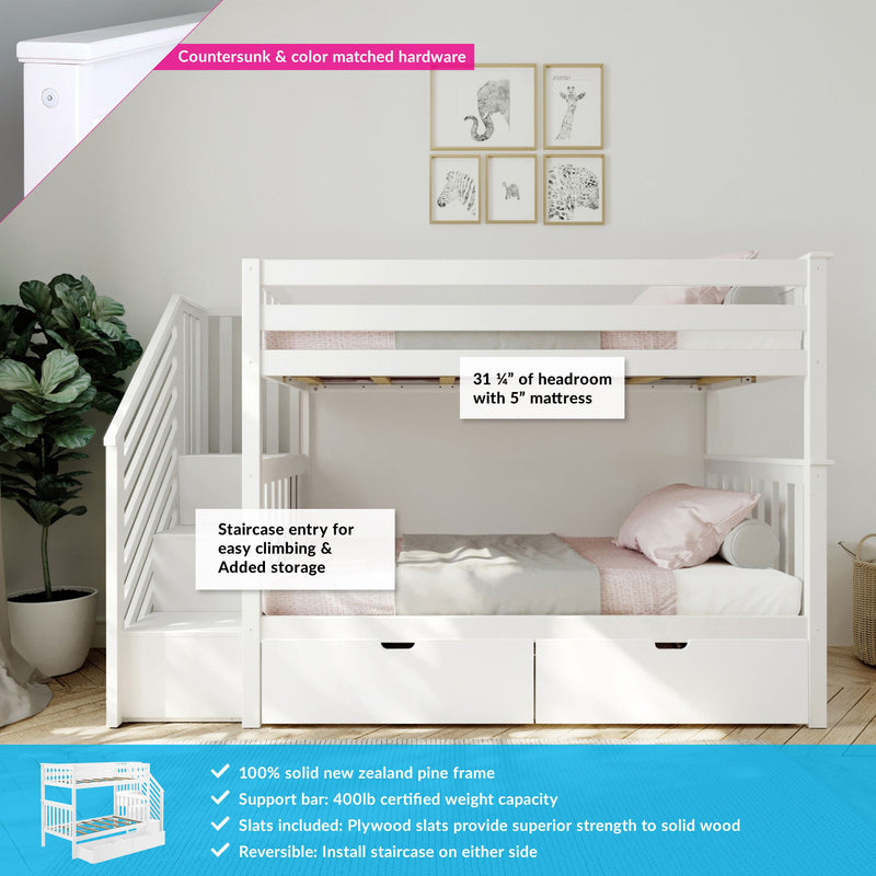 Twin Over Twin Bunk Bed With Stairs & Storage Drawers