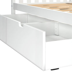 White under-bed storage drawer on modern bed frame.