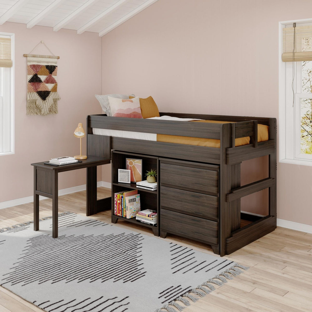 Modern Farmhouse Twin Low Loft Bed With Desk & Storage – Max and Lily