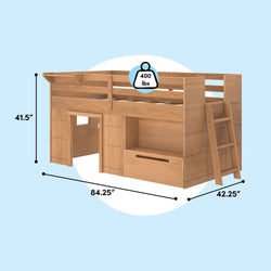 Twin loft bed with ladder, built-in desk and drawer storage in natural wood finish - 84.25 in L x 42.25 in W x 41.5 in H, 400 lb weight capacity