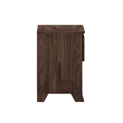 Side view of a brown wooden storage cabinet with a sleek design, ideal for modern home décor.
