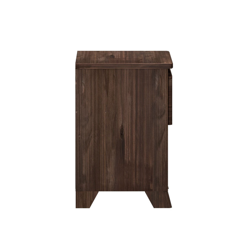 Side view of a brown wooden storage cabinet with a sleek design, ideal for modern home décor.