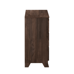Side view of a dark wood dresser with clean lines and modern design.