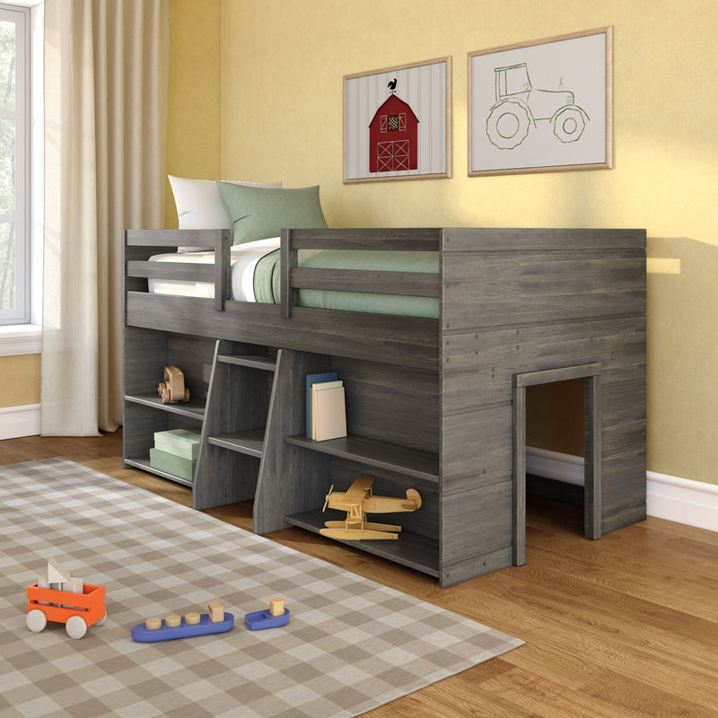 Modern Farmhouse Twin Low Loft Bed With Bookcases