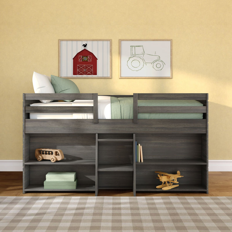 Modern Farmhouse Twin Low Loft Bed With Bookcases