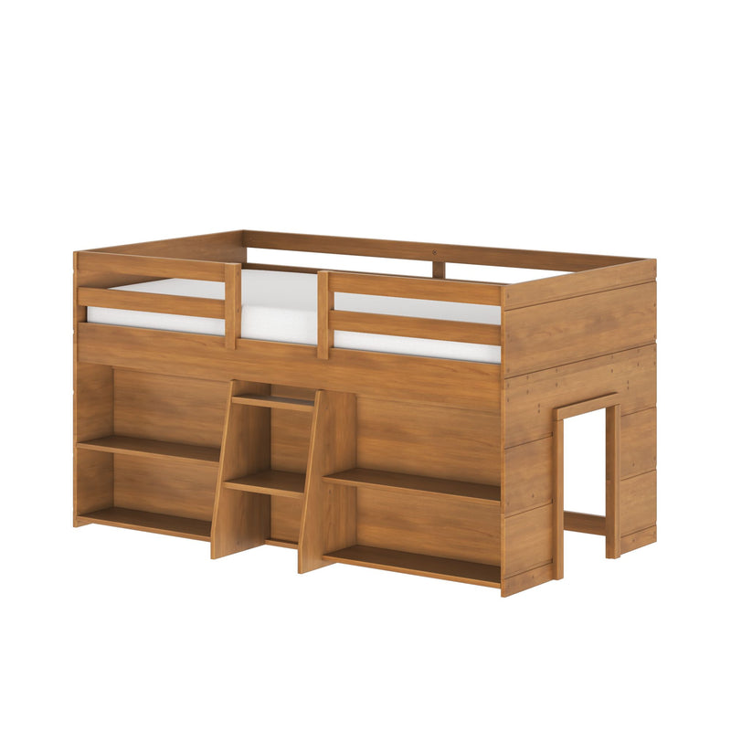 Modern Farmhouse Twin Low Loft Bed With Bookcases