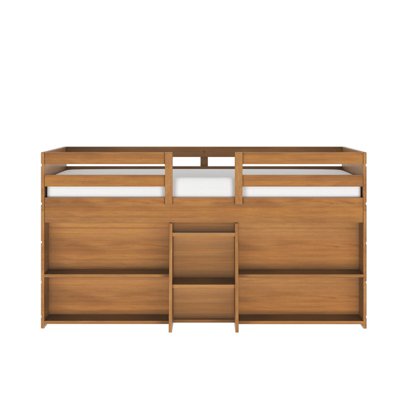 Modern Farmhouse Twin Low Loft Bed With Bookcases