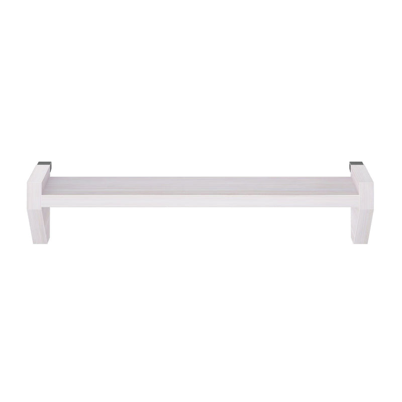 Whitewashed wood floating wall shelf with angular end supports, minimalist modern shelf for home decor and storage