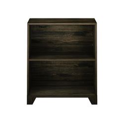 Wooden bookshelf with two shelves for home storage and decoration.