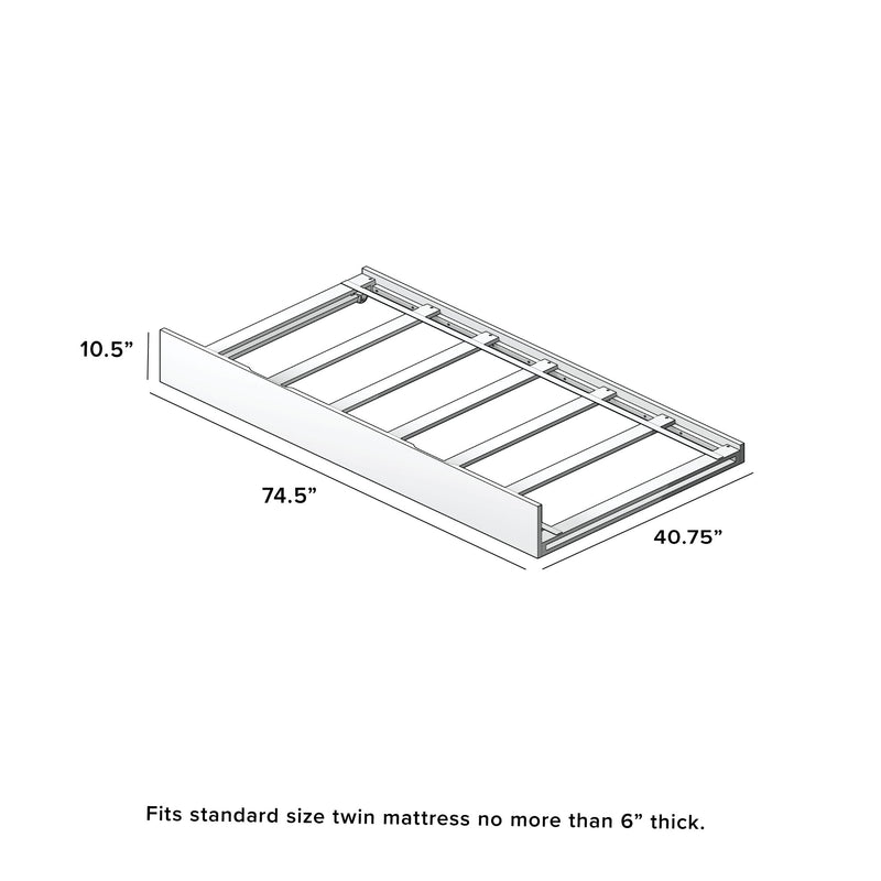 Twin platform bed frame with slatted wood support and headboard, 74.5 × 40.75 × 10.5 in, fits standard twin mattress up to 6 in thick