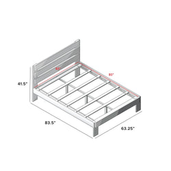 Queen-size platform bed frame dimensions with headboard and slats, measuring 83.5x63.25 inches, ideal for modern bedroom interiors.