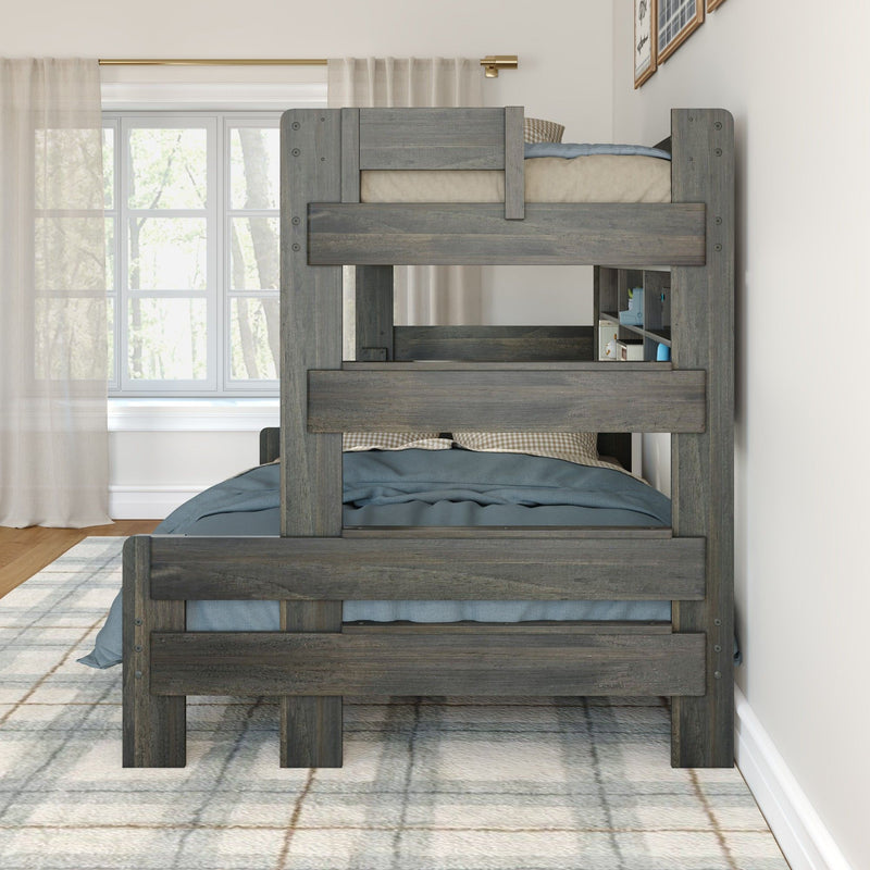 Modern Farmhouse Twin Over Full Bunk Bed With Bookcase
