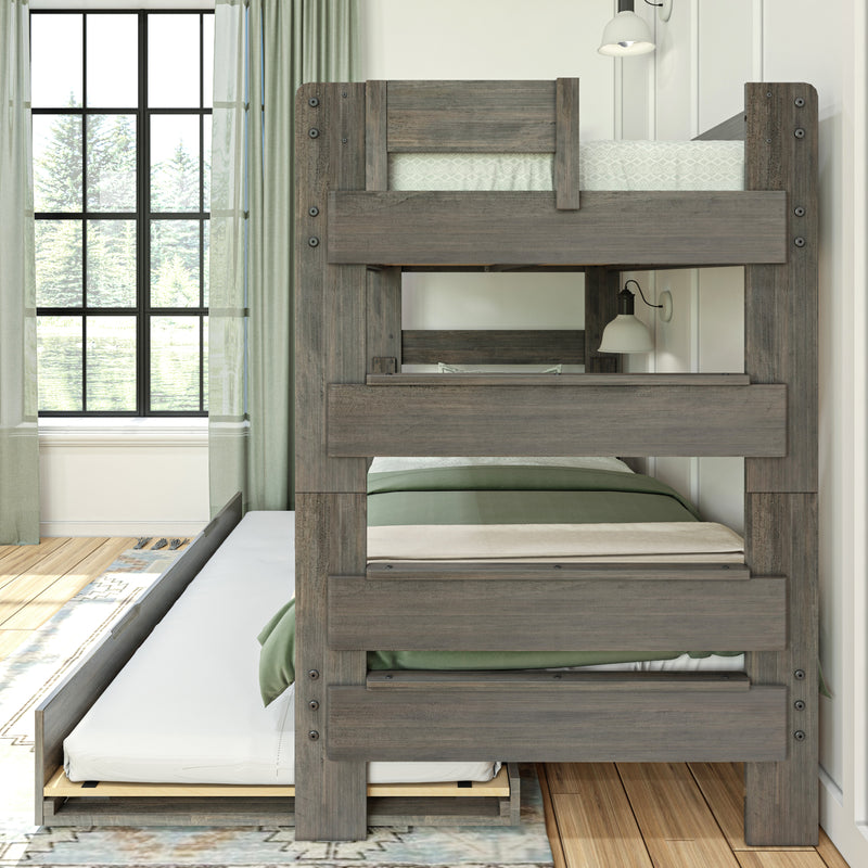 Modern Farmhouse Twin Over Twin Bunk Bed With Trundle