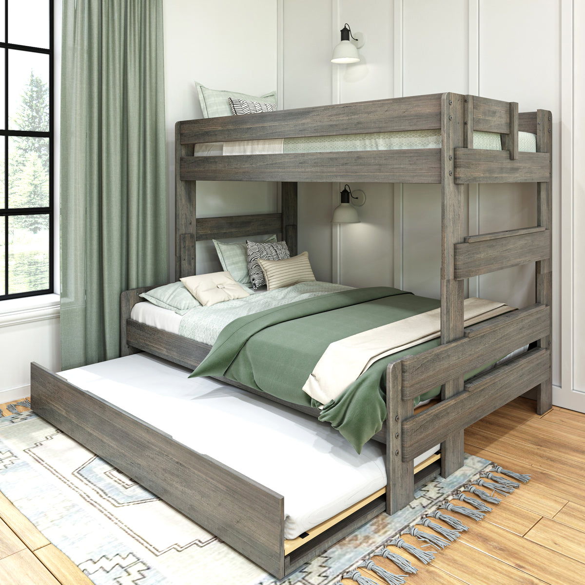 Modern Farmhouse Twin Over Full Bunk Bed With Trundle