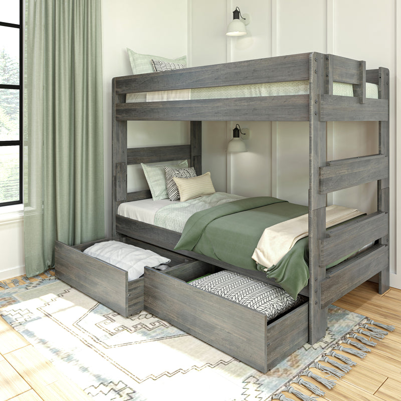 Modern Farmhouse Twin Over Twin Bunk Bed With Storage Drawers
