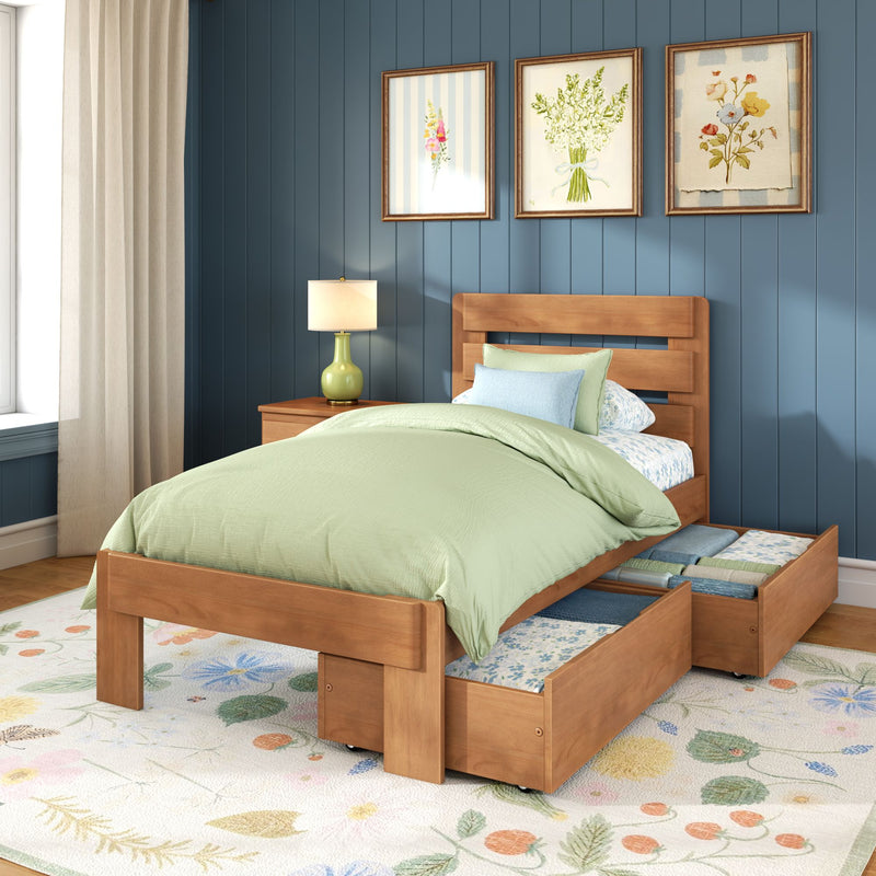 Modern Farmhouse Twin Plank Bed With Storage Drawers