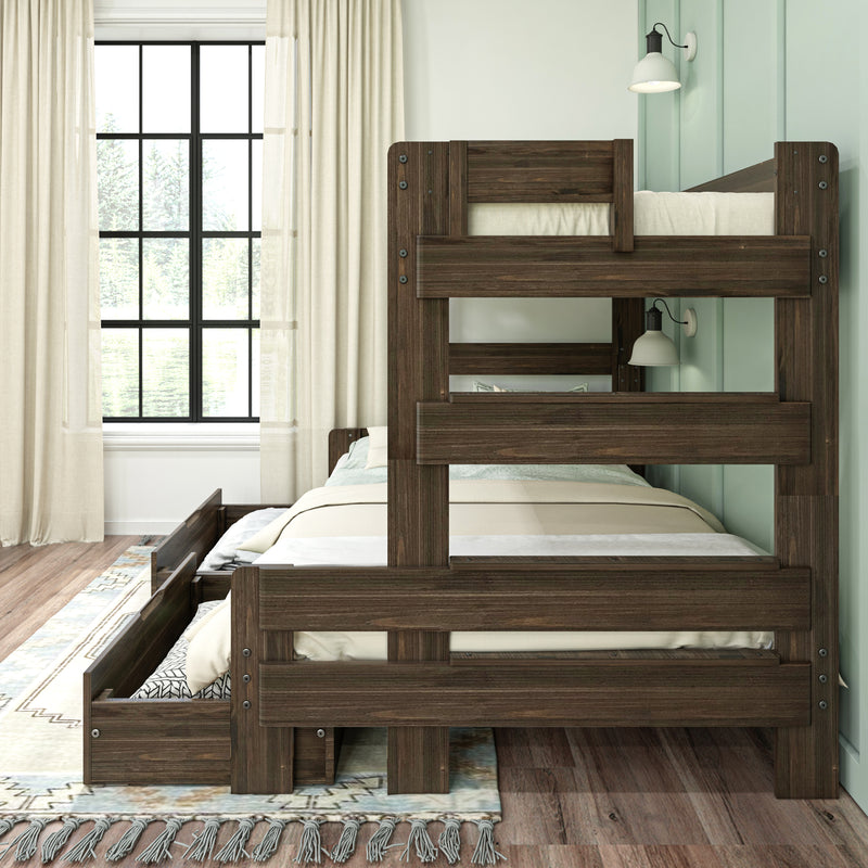 Modern Farmhouse Twin Over Full Bunk Bed With Storage Drawers