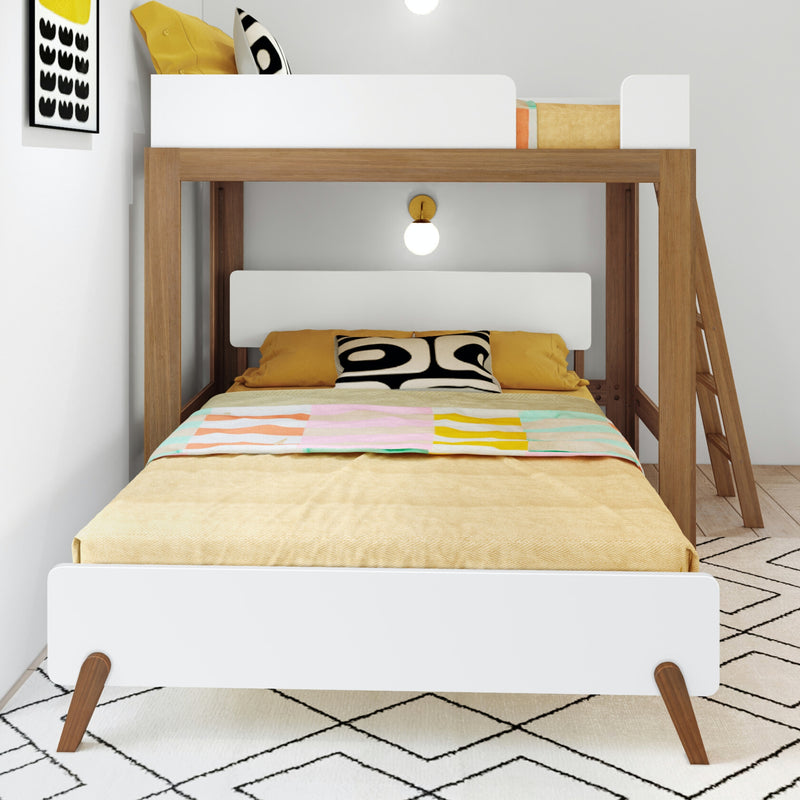 Mid-Century Modern Twin Over Queen L-Shaped Bunk Bed