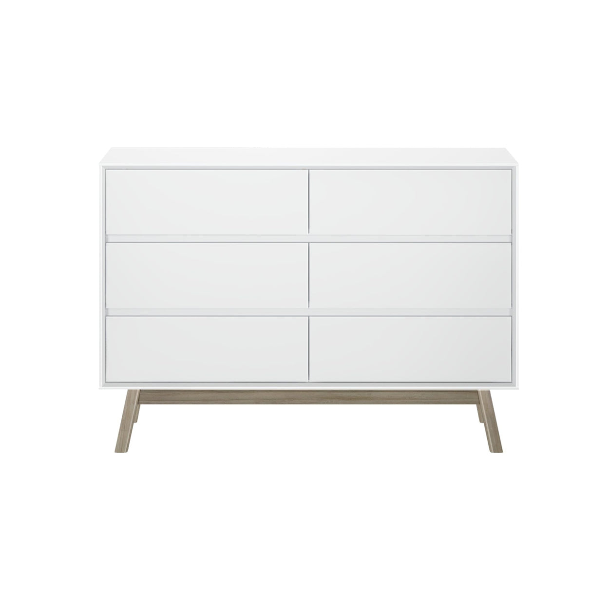 200006-202 : Furniture Mid-Century Modern 6-Drawer Dresser, White/Blonde