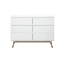 200006-202 : Furniture Mid-Century Modern 6-Drawer Dresser, White/Blonde