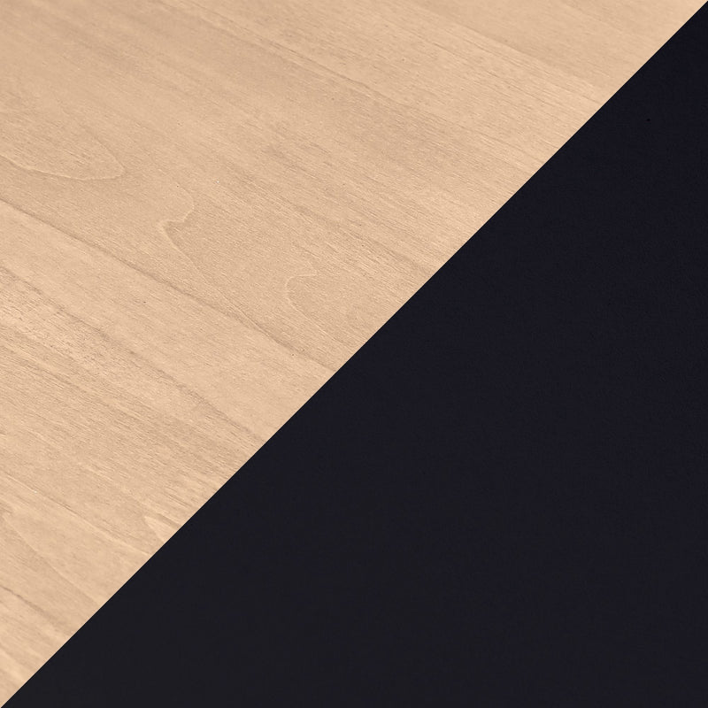 Diagonal minimalist background with light maple wood texture and black matte paper, flat-lay texture ideal for website header or product mockup