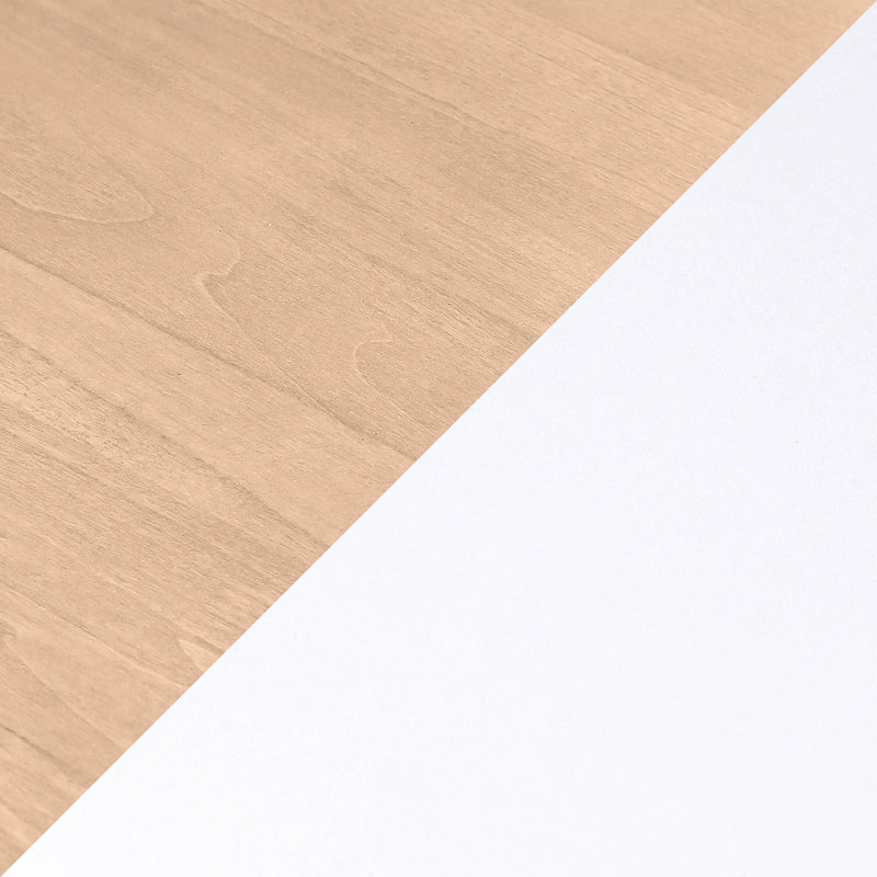 Diagonal flat lay of light maple wood grain and white paper background—minimal desktop texture for product photography and design mockups