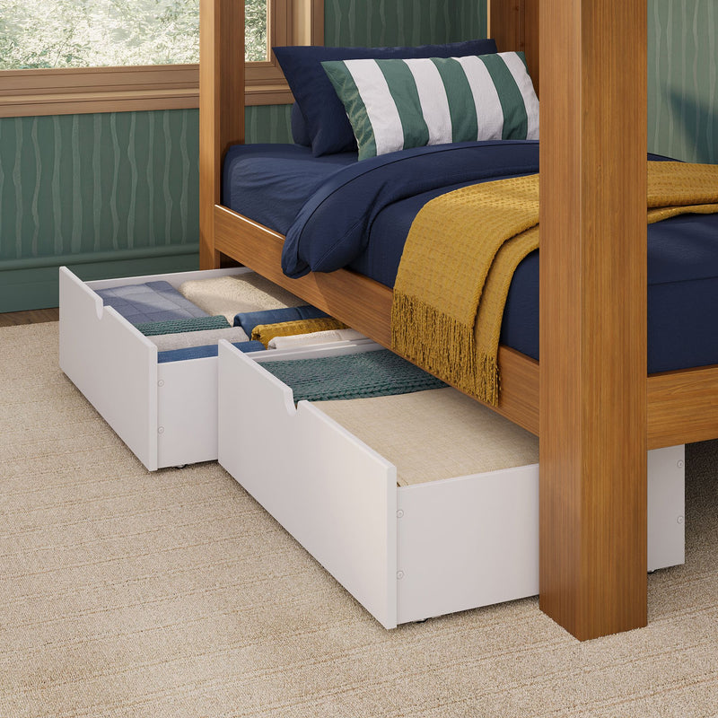 Mid-Century Modern Twin Over Twin Bunk Bed With Storage Drawers