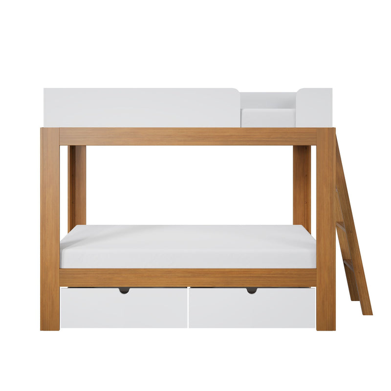 Mid-Century Modern Twin Over Twin Bunk Bed With Storage Drawers