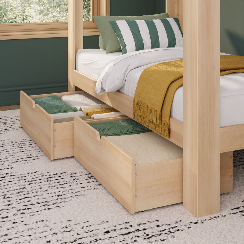 Mid-Century Modern Twin Over Twin Bunk Bed With Storage Drawers