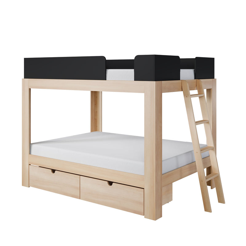 Mid-Century Modern Full Over Full Bunk Bed With Storage Drawers
