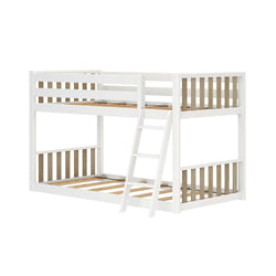 210214-202 : Bunk Beds Scandinavian Twin over Twin Low Bunk Bed, White/Blonde