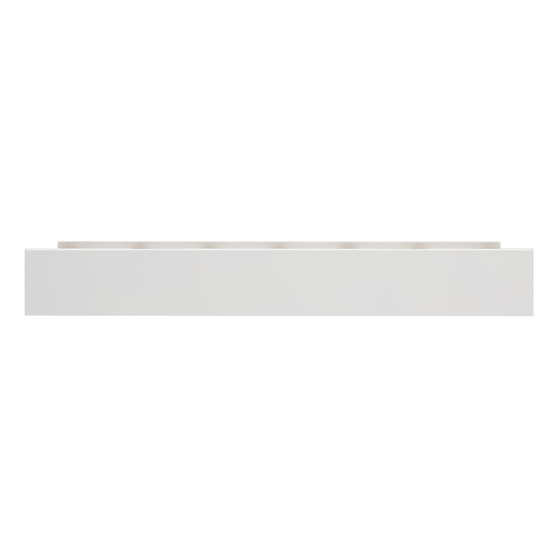 Minimalist white display pedestal shelves stacked on a blank white background for product photography and retail display
