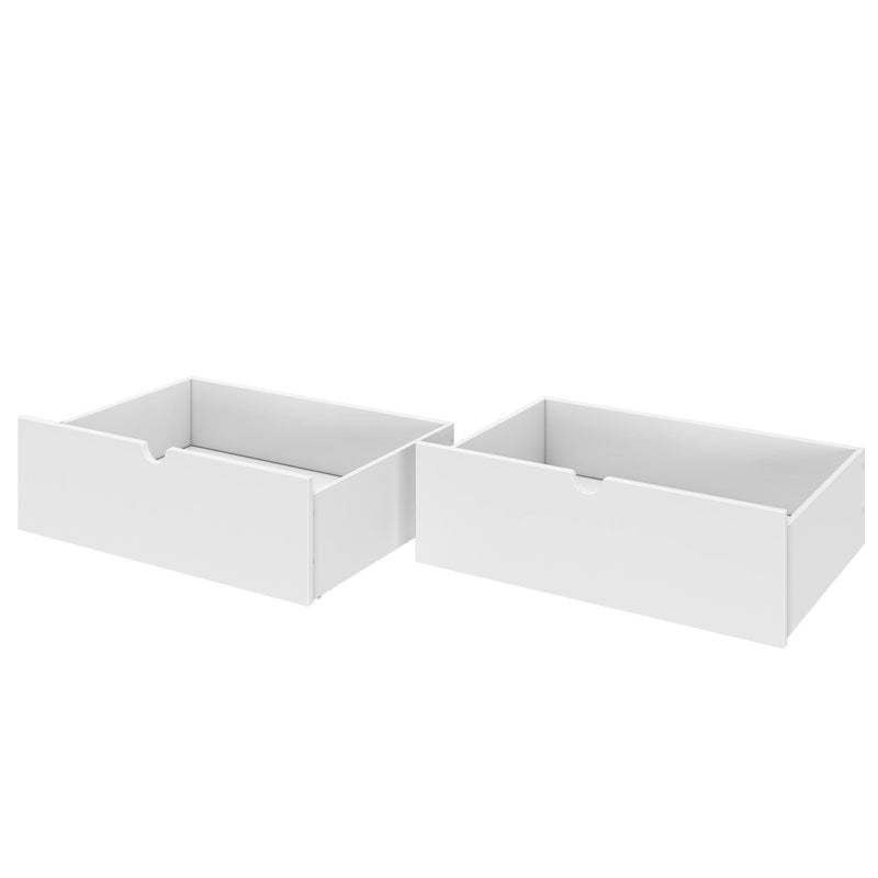 White under-bed storage drawers set of 2 with cutout pull handles, minimalist modern organizer boxes for clothes, toys, and linens